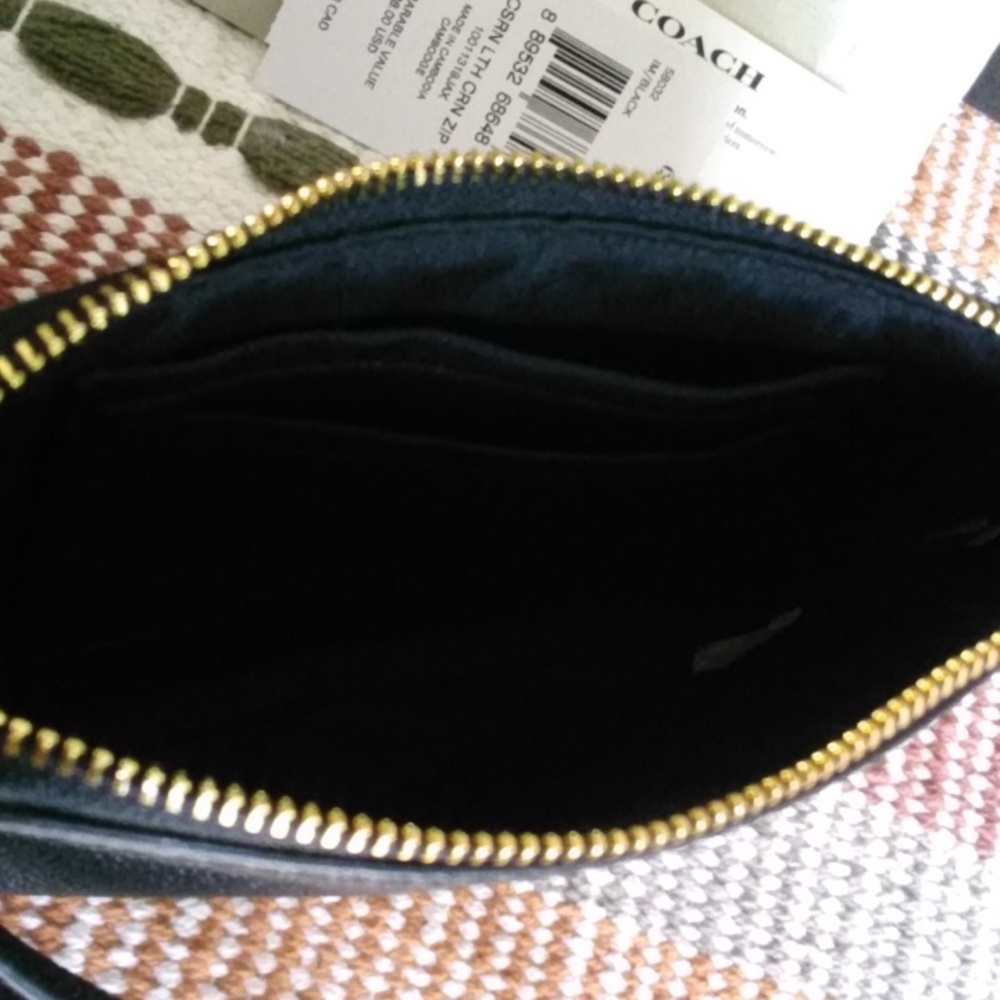 Coach Black Leather Wristlet with Gold Logo Detail - Picture 5 of 6